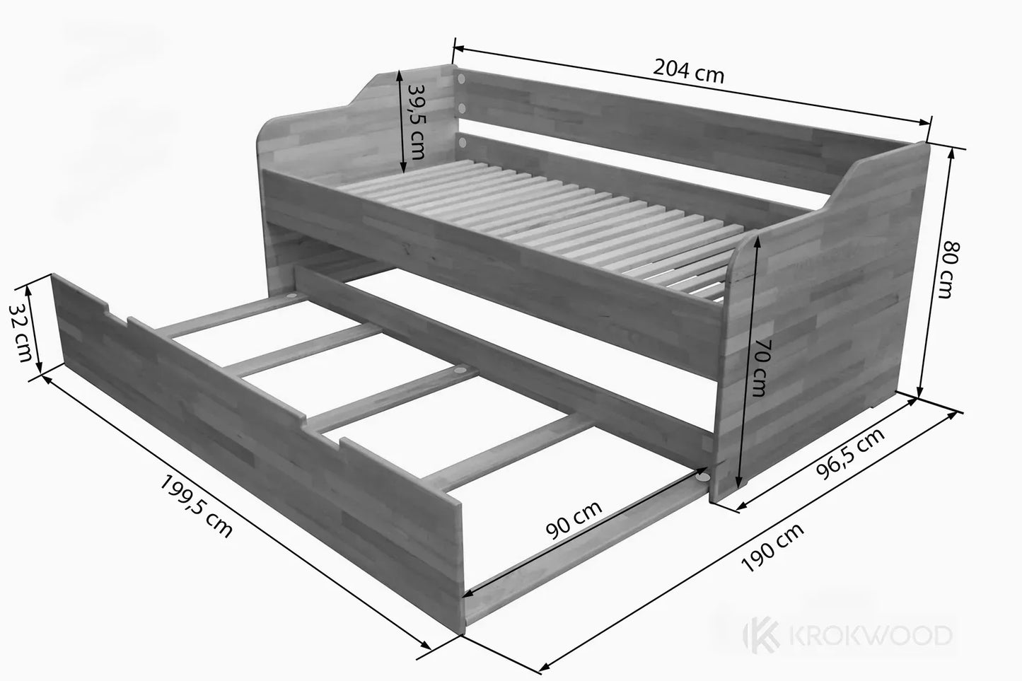 Modena Pull-Out Bed - Solid Beech